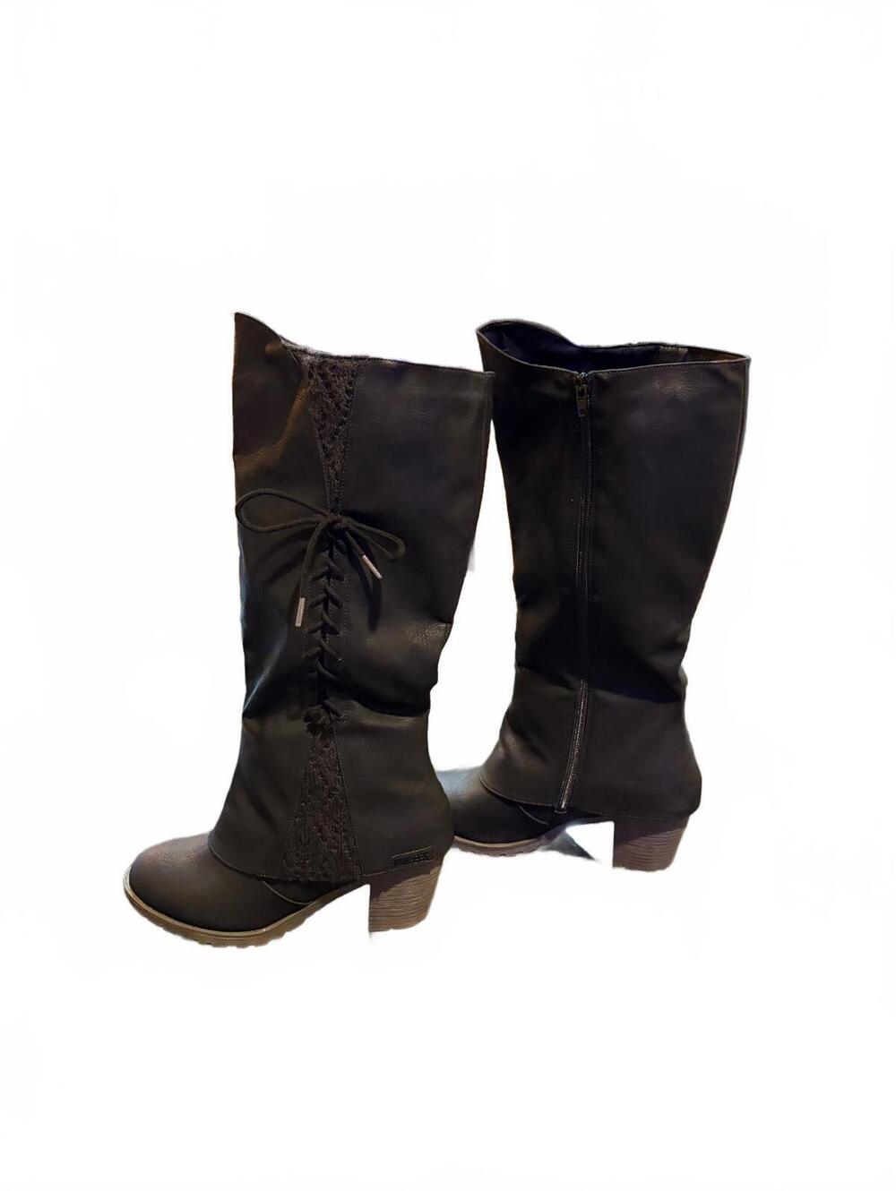 MUK LUKS Womens Black Tall Side Lace Heeled Wedge Boots Size 11